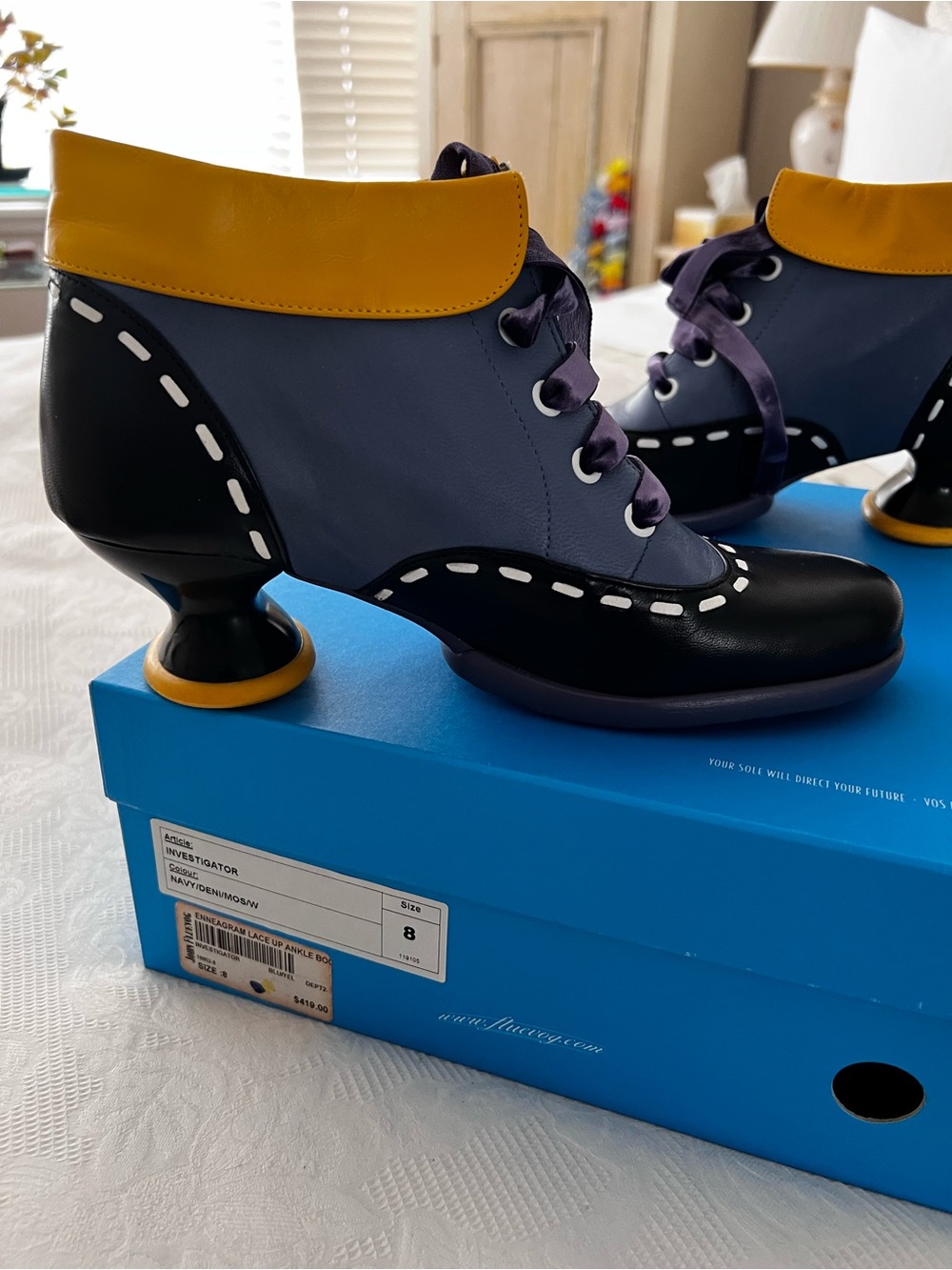 Unique Soles for Unique Souls Navy, Black & Yellow Investigator Lace-Up Heels